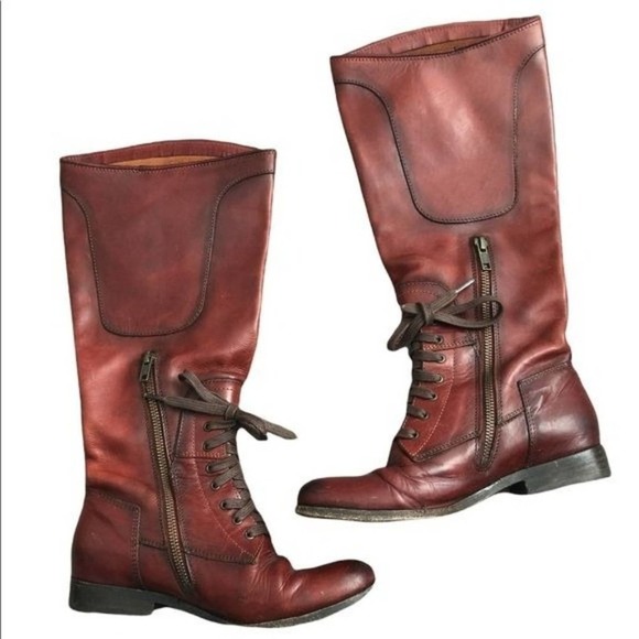 FRYE Melissa Lace Up Zip Up Cognac Leather Riding Boots Size 5.5 - Picture 1 of 15